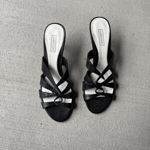 90s vintage black leather kitten heel nordstrom vero curio strappy sandal US 8.5